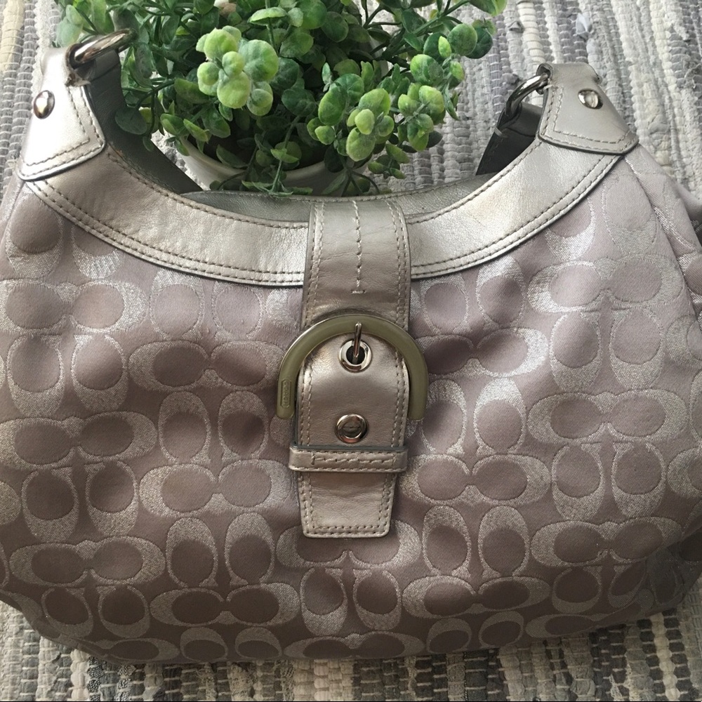 Coach Soho Lynn Hobo Gray/Silver w/Lilac lining Leather Shoulder Bag F18909